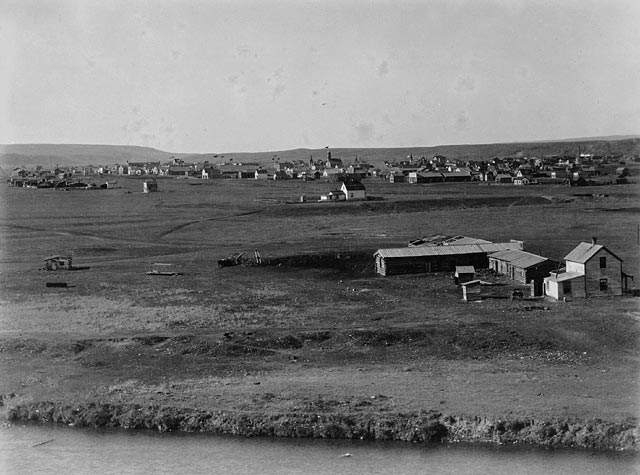 Historical 1885 photo of Calgary, Alberta, showing the early agricultural landscape and roots of botanical management