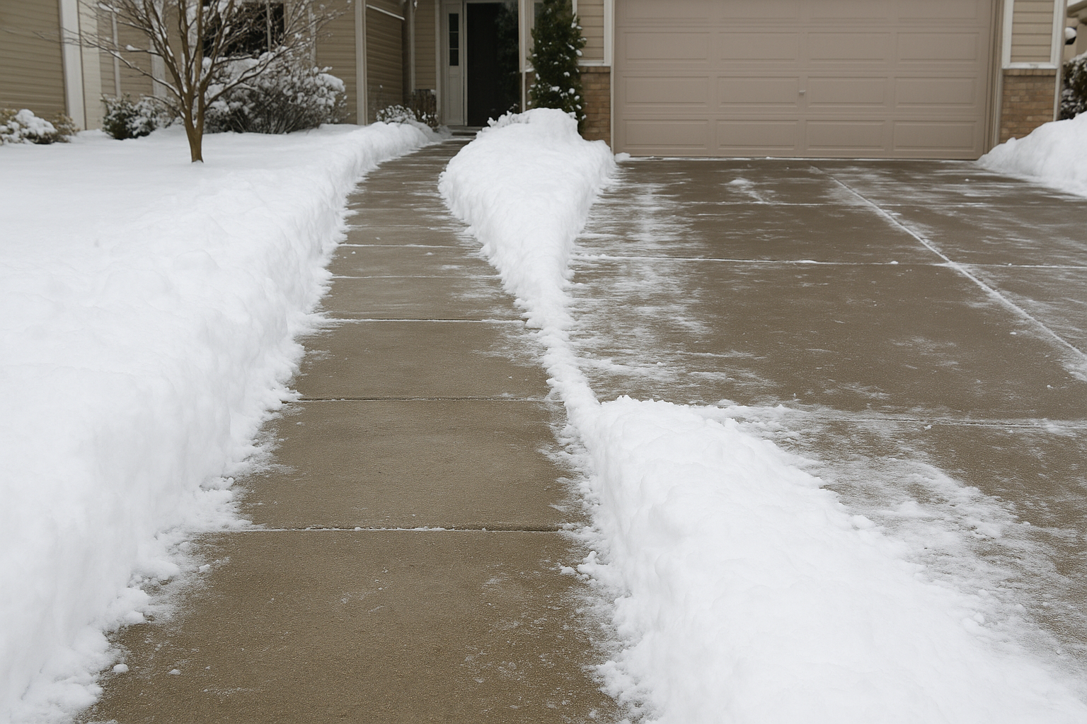 cleared sidewalk and driveway that are adjacent