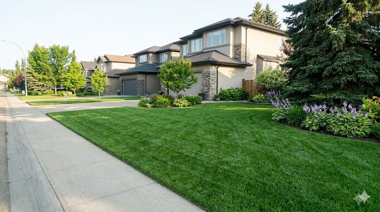 Beautiful, green, Edmonton lawn with lush grass. 